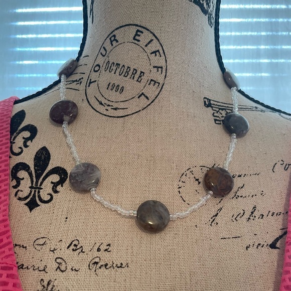 Genuine Gorgeous Grey Agate Necklace with Glass Beads - Picture 3 of 7